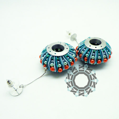 3D Soutache earrings (blue&orange) / Kolczyki soutache 3D (niebiesko-pomarańczowe) by tender December, Alina Tyro-Niezgoda