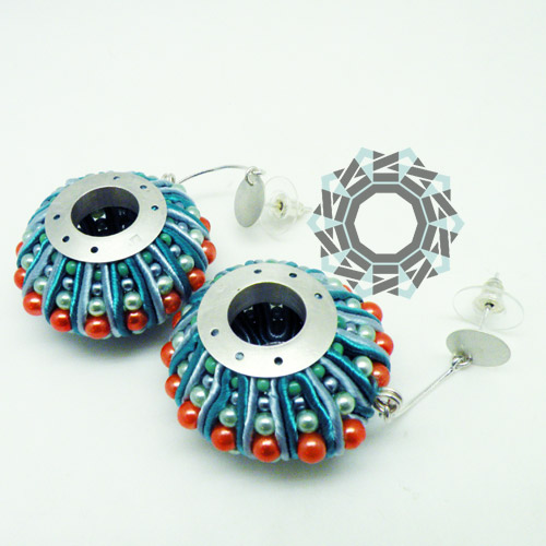 3D Soutache earrings (blue&orange) / Kolczyki soutache 3D (niebiesko-pomarańczowe) by tender December, Alina Tyro-Niezgoda