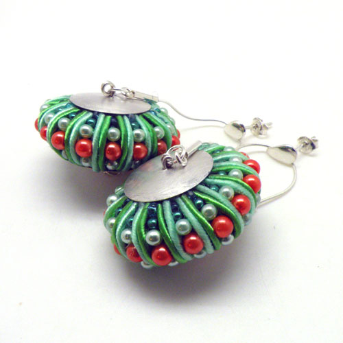 3D Soutache earrings (green&orange) / Kolczyki soutache 3D (zielono-pomarańczowe) by tender December, Alina Tyro-Niezgoda