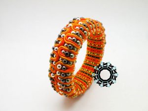 Grey&orange 3D soutache bracelet / Bransoletka soutache (pomarańczowo-szara) by Tender December, Alina Tyro-Niezgoda
