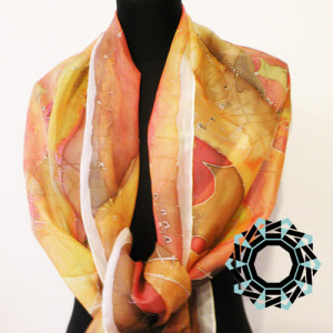 Silk painting scarf (red-orange)/ Malowane na jedwabiu by Tender December, Alina Tyro-Niezgoda
