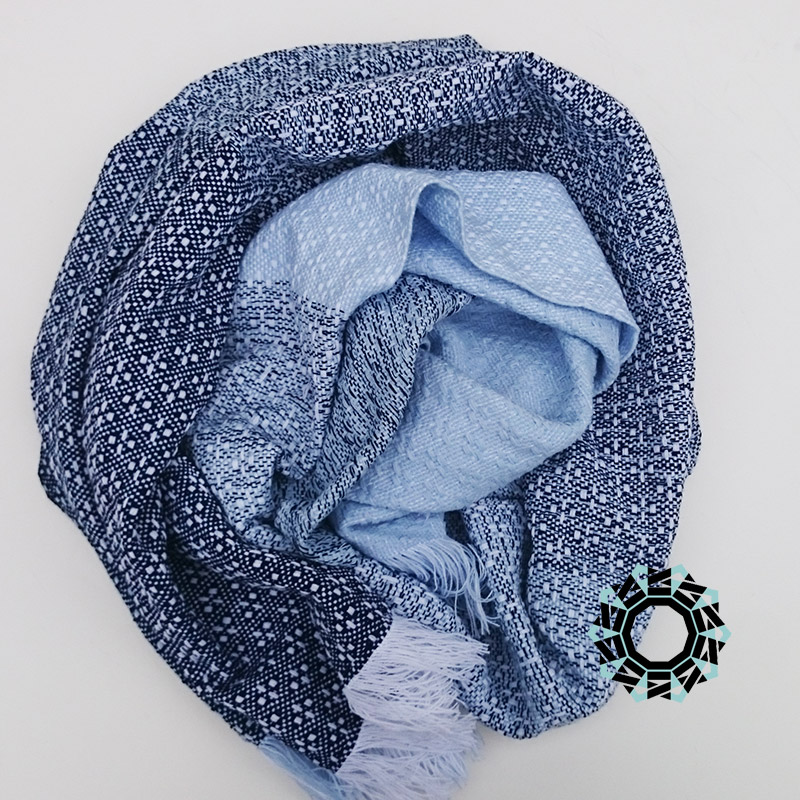 Acrylic XXL shawl in the color of white, blue and navy blue / Akrylowy szal XXL w tonacji bieli, błękitu i granatu by Tender December, Alina Tyro-Niezgoda